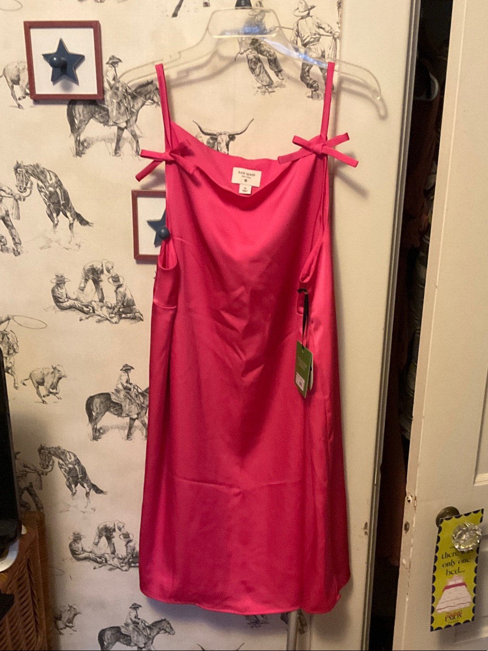 kate spade Hot Pink Satin Tie-Shoulder Dress